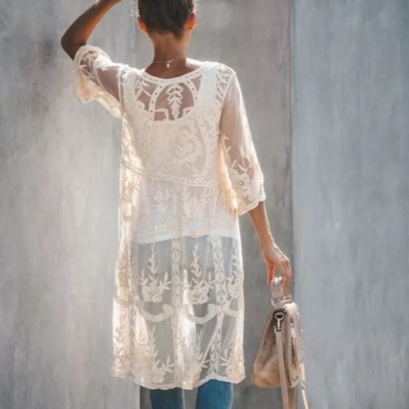 Last One! Lace Embroidered Crochet Kimono Duster - Picture 3 of 7